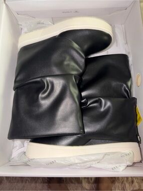 Guess Black Faux-Leather Platform Lace-Up Boots with White Sole